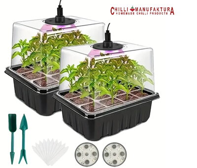 Chili Anzucht Set GROW BOX 2x6 mit 2 LED-Leuchten – 20 Chili Samen