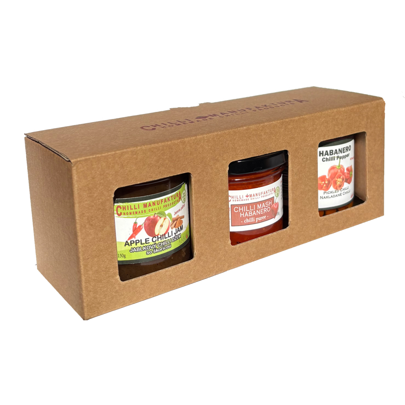 Geschenkbox 3-teilig Jam, Mash, Eingelegtes Chili Geschenkbox 3-teilig Jam, Mash, Eingelegtes Chili